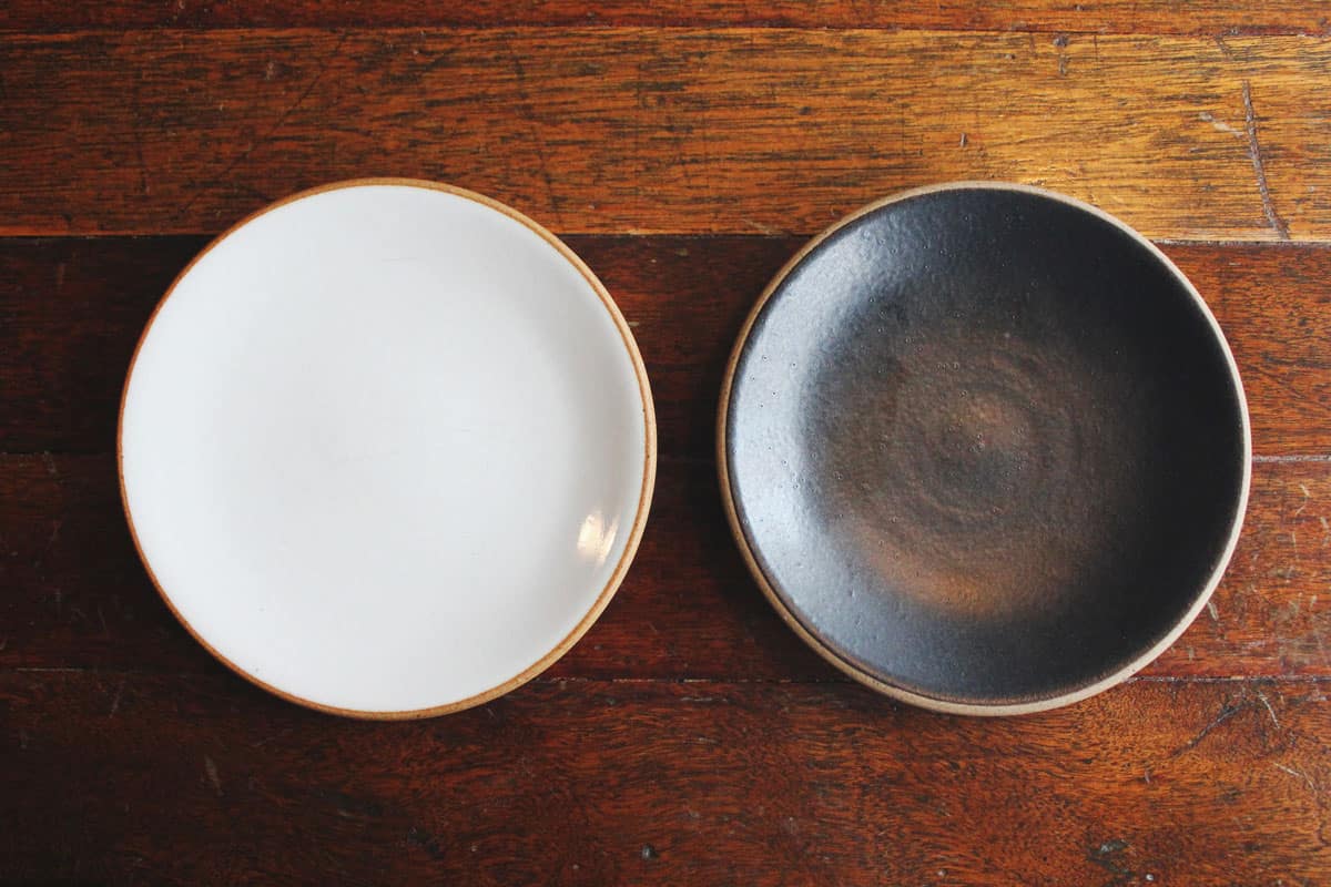 一个黑棕色的碗放在木桌上，碗应该有多大?
