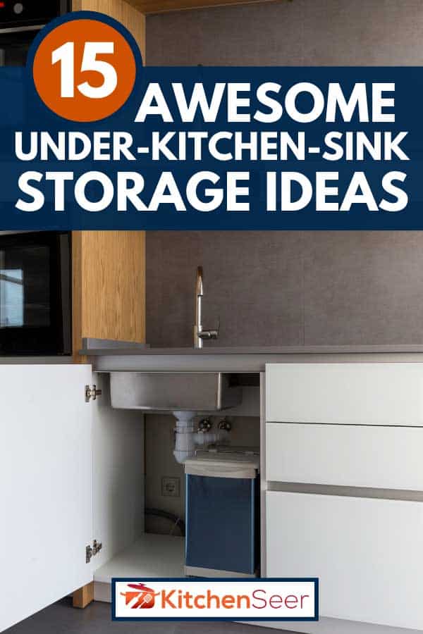打开带水槽的橱bd手机下载柜，安装垃圾桶，15个很棒的厨房水槽存储想法