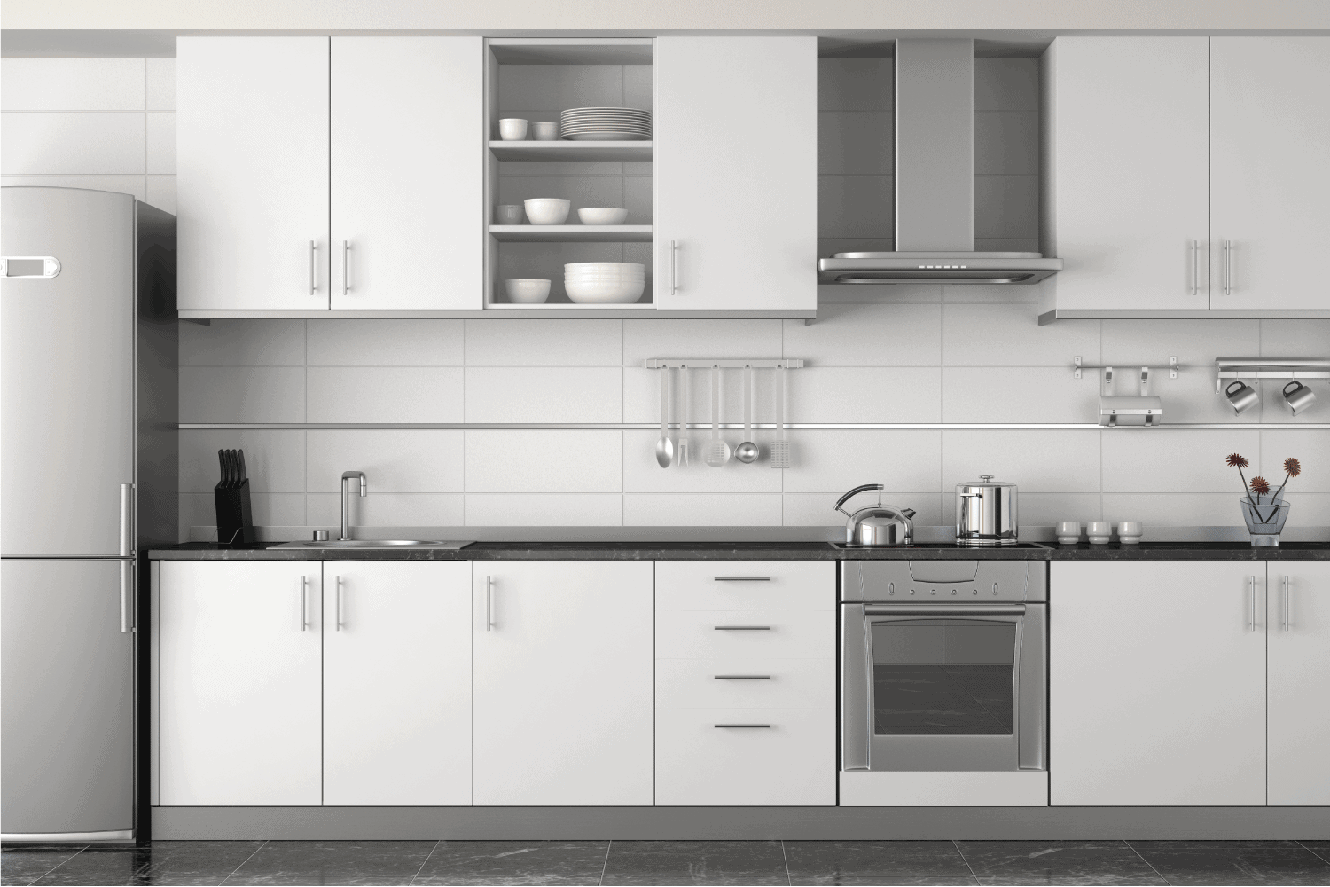 室内设计现代的白色与许多橱柜厨房bd手机下载