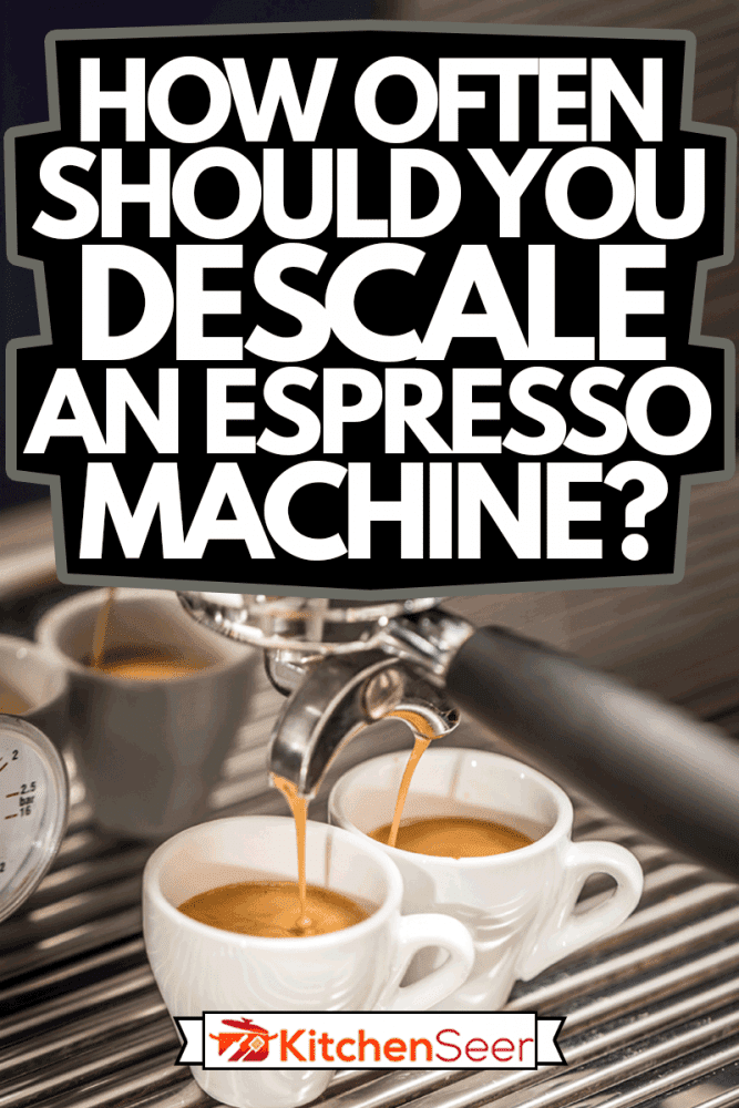 专业的意式咖啡机将新鲜的咖啡倒入陶瓷杯，你应该多久给意式咖啡机除垢一次?