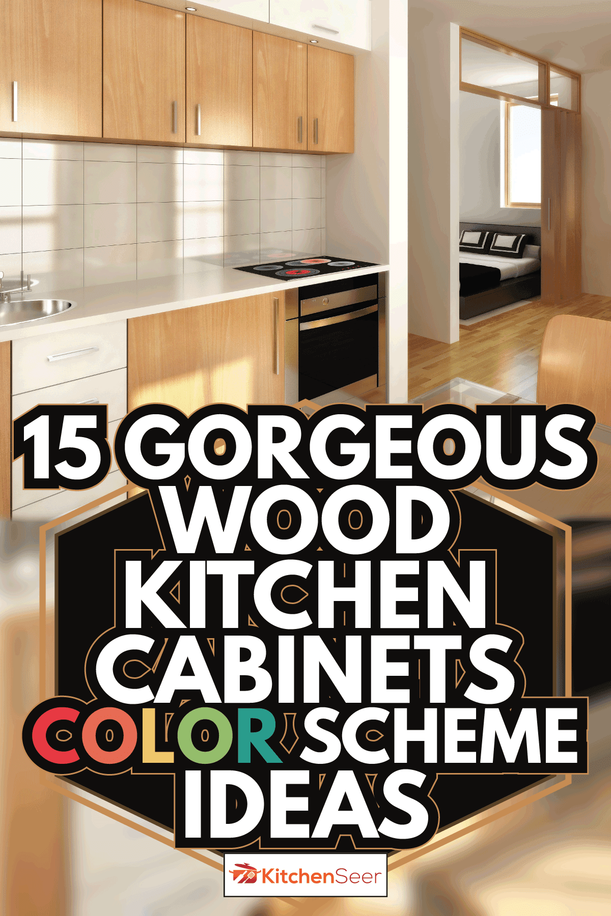 现代厨房的室内设计，明亮的棕色木材和白色的厨房顶部。bd手机下载15个华丽的木质厨房橱柜配色方案bd手机下载