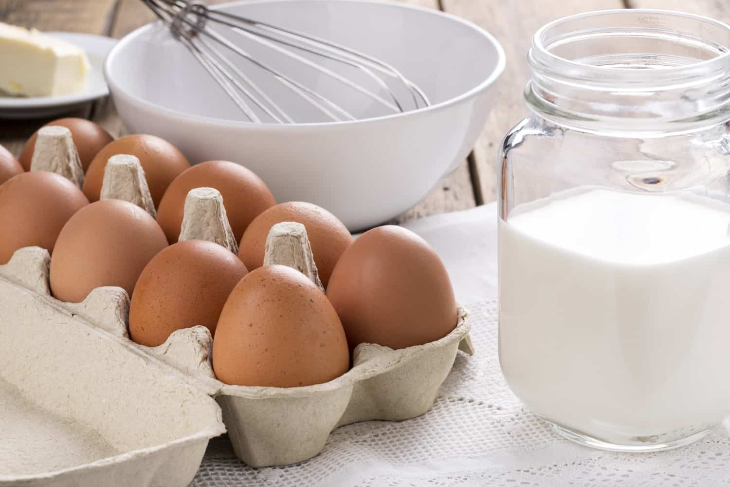 煎蛋的原料(鸡蛋、牛奶、黄油)