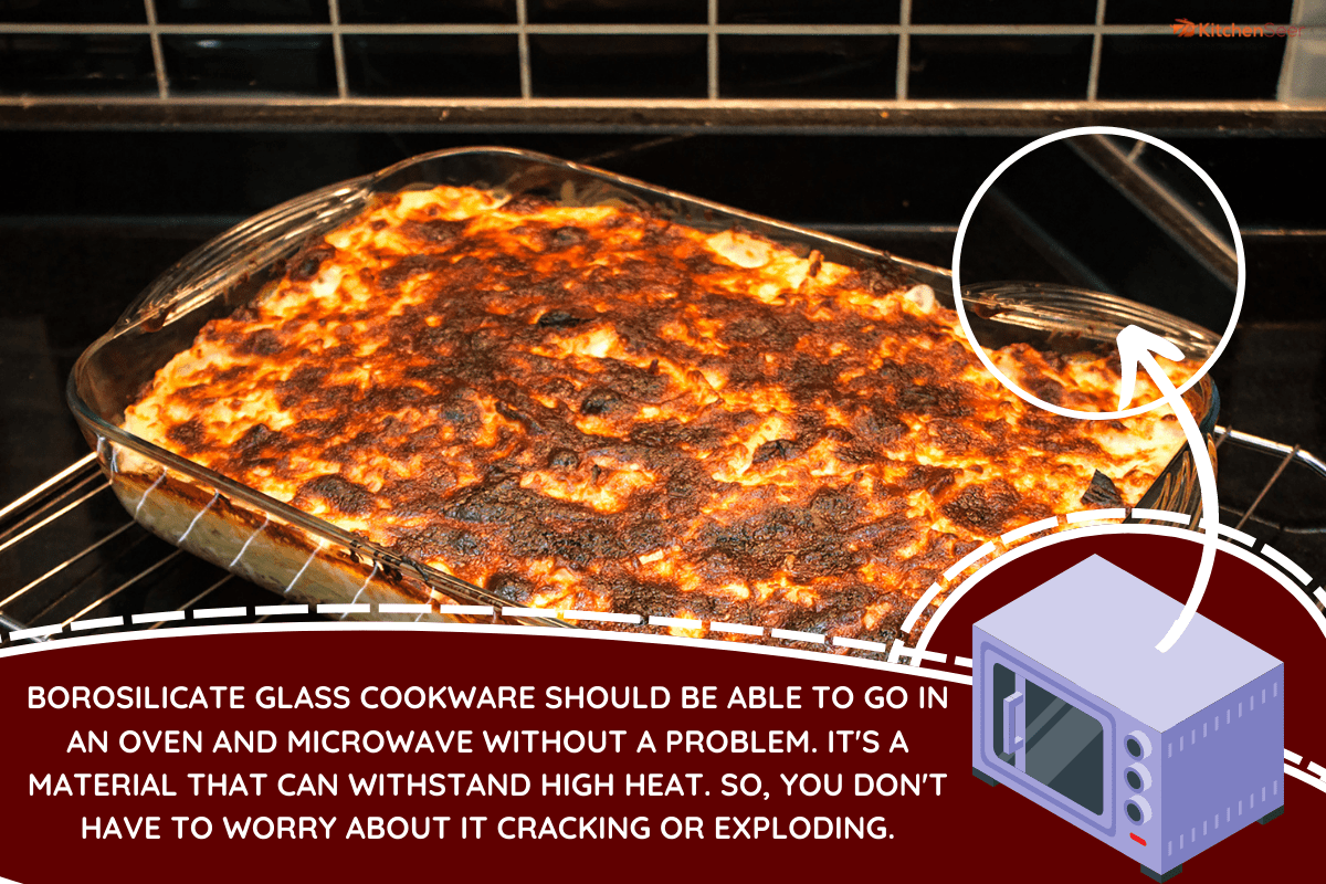 烤好的意大利面和融化的奶酪放在长方形的烤箱玻璃盘中。硼硅玻璃烤箱和微波炉安全吗?