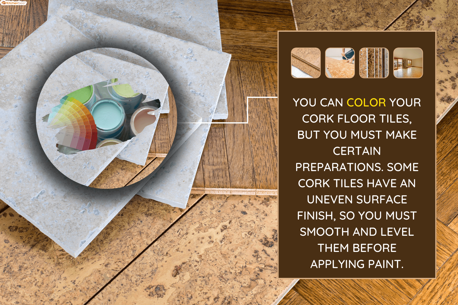 瓷砖，软木和拼花木地板的样品，家庭内部改造-你可以油漆软木地砖应该你