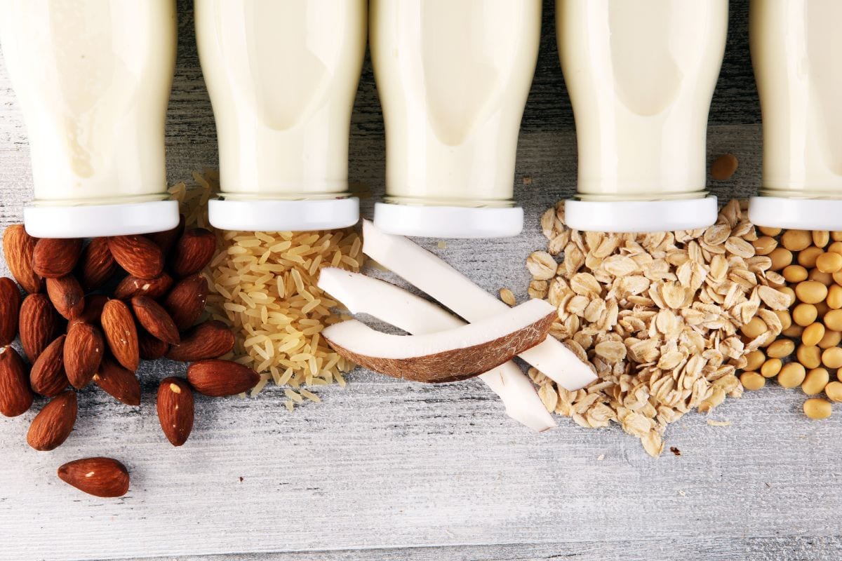各种素食植物牛奶替代品和配料。免费代奶饮料，健康饮食。