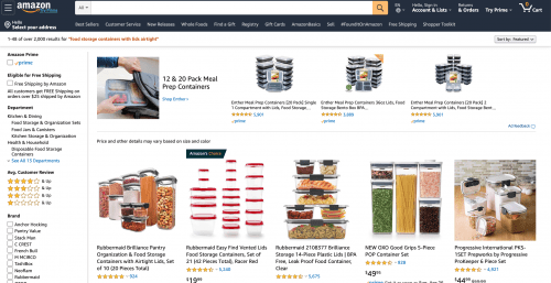亚马逊页面上的食品容器。