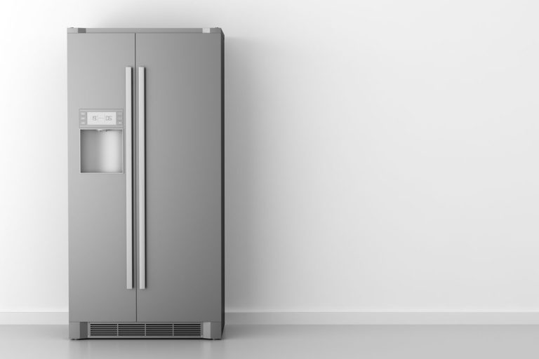 双开门冰箱在灰色背景,典型的冰箱有多大?大小[4]解释
