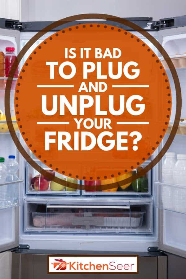 特写的打开冰箱,坏插入和拔掉冰箱吗?