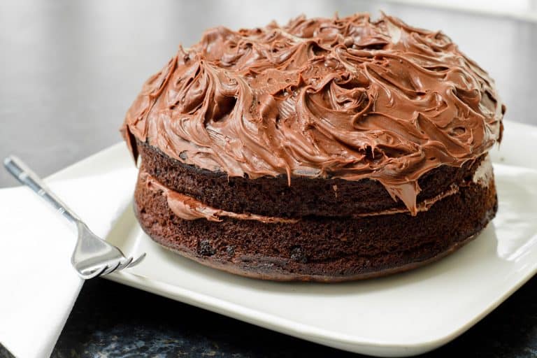 巧克力海绵蛋糕白色板用叉子和餐巾,如何存储一个海绵蛋糕