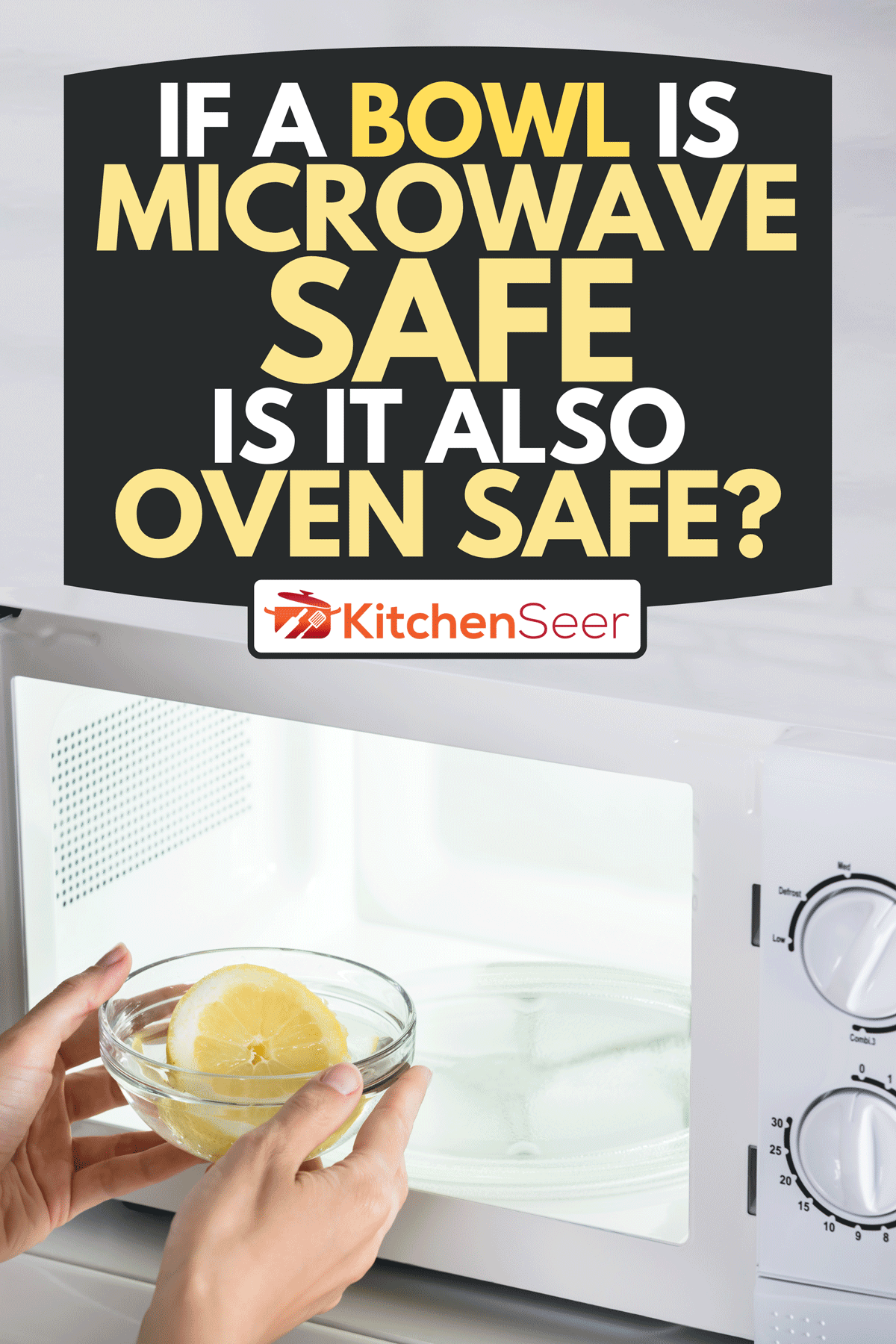 一个女人把一碗柠檬片放进微波炉的特写，如果一碗微波炉安全，它也安全吗?