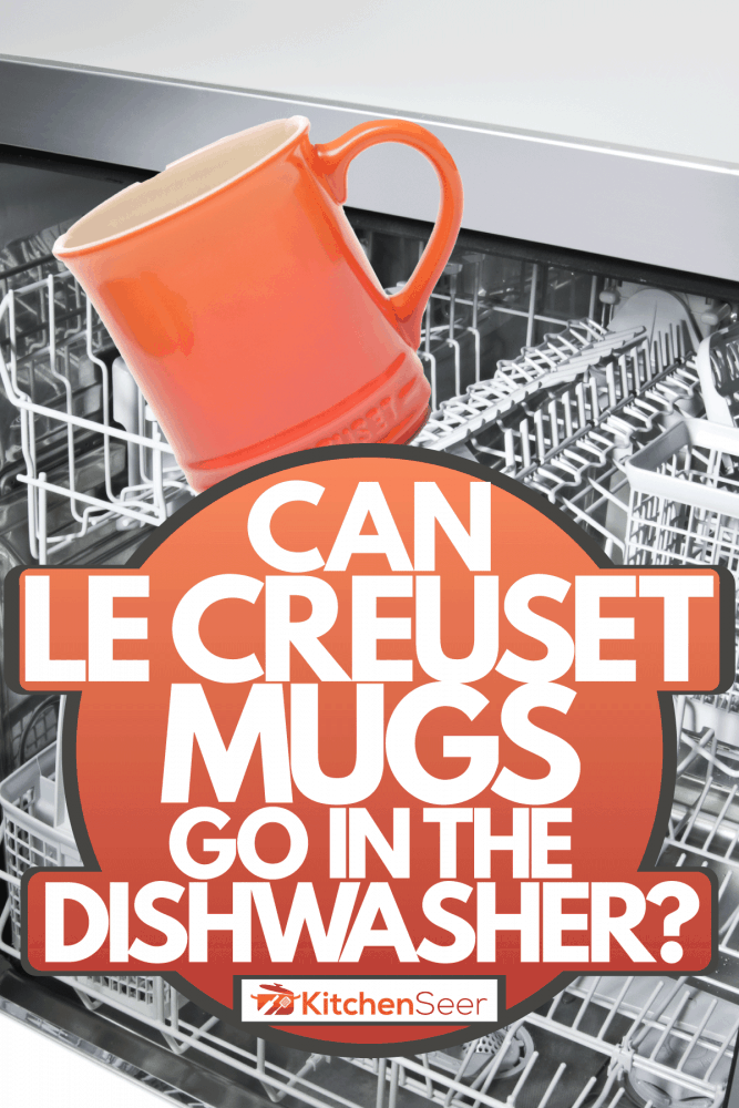 一个Le Creuset马克杯和一台洗碗机的拼贴照片，Le Creuset马克杯能进洗碗机吗?