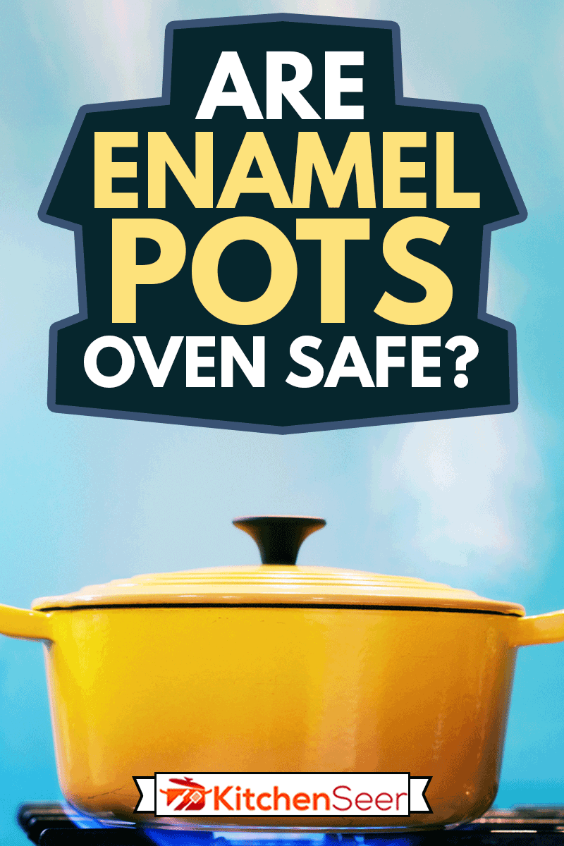 黄色的搪瓷砂锅锅,盖上,坐在一个点燃煤气灶创建蒸汽加热,搪瓷锅炉是否安全?