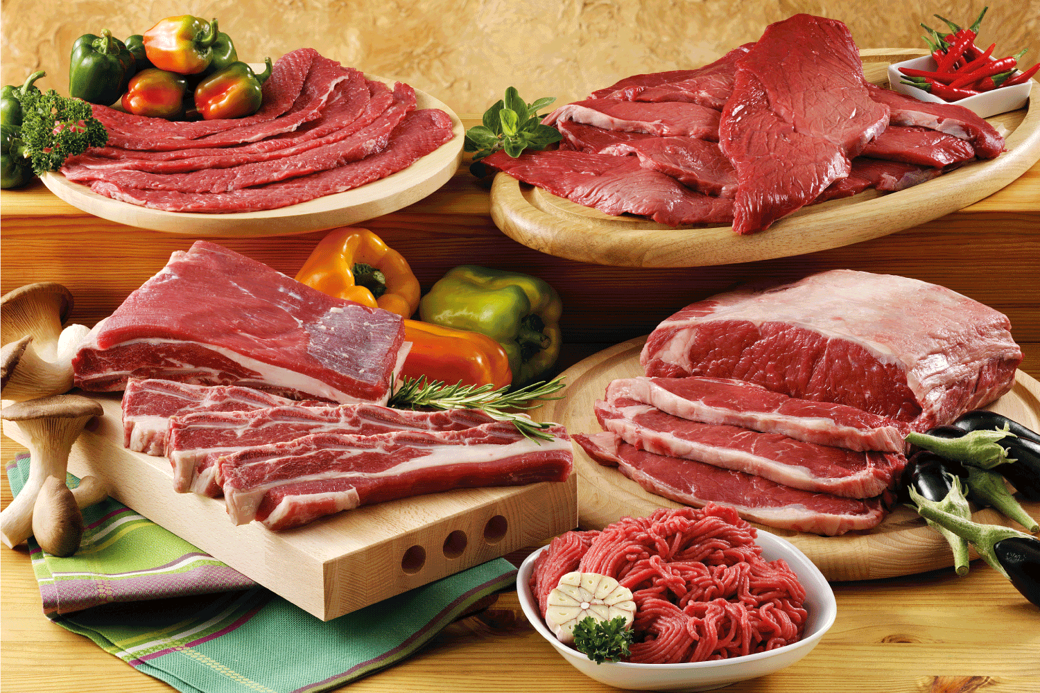 各种各样的生牛肉肉