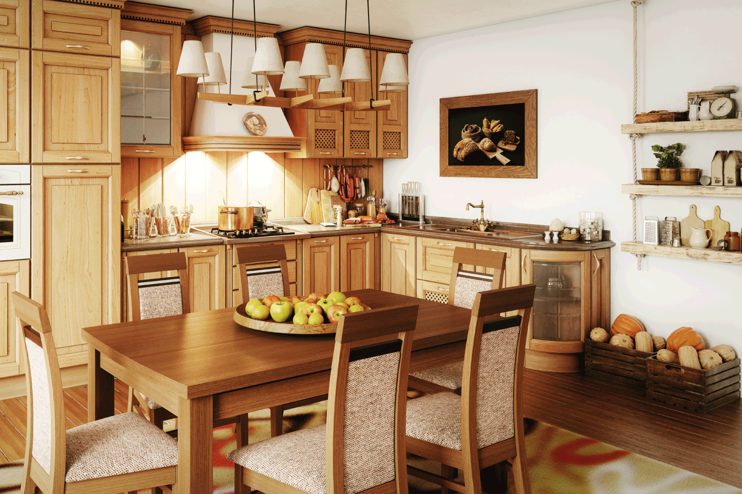豪华(时尚)的家庭厨房内饰与质朴的元素，质朴的木材设bd手机下载计