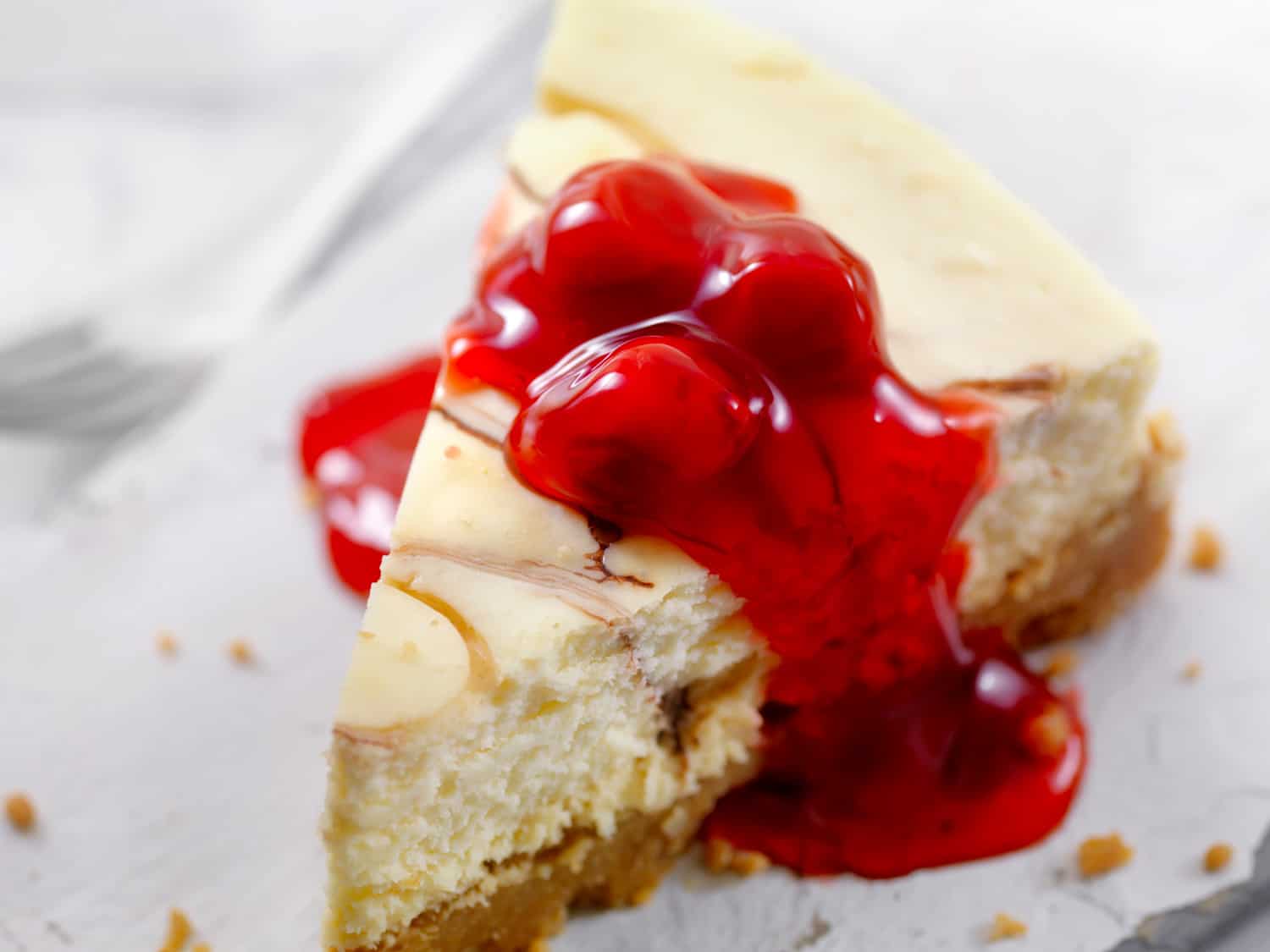 Chocolate Swirl Cheesecake with Cherry Topping