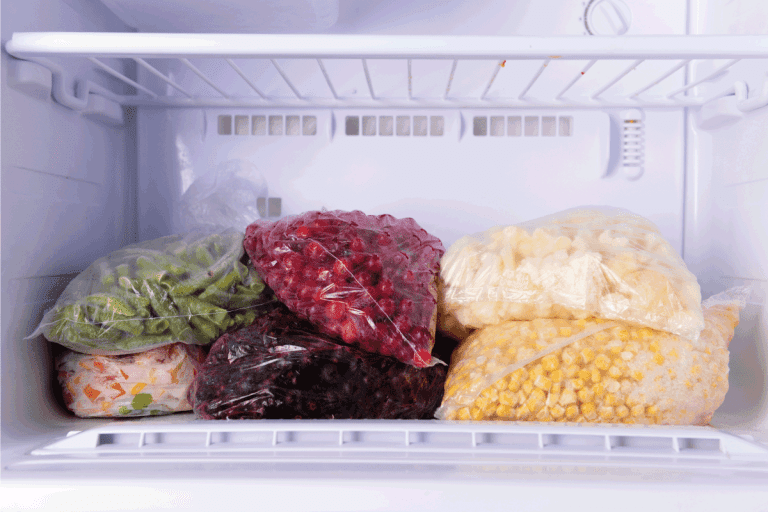 冷冻草莓和蔬菜在冰箱里的袋子。多长时间你能离开冰箱敞开大门