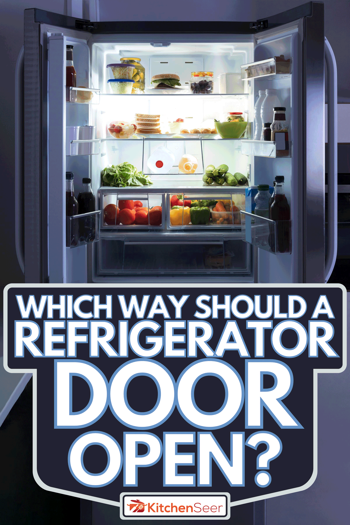 开放的冰箱充满活力和新鲜蔬菜,哪条路应该冰箱开门吗?