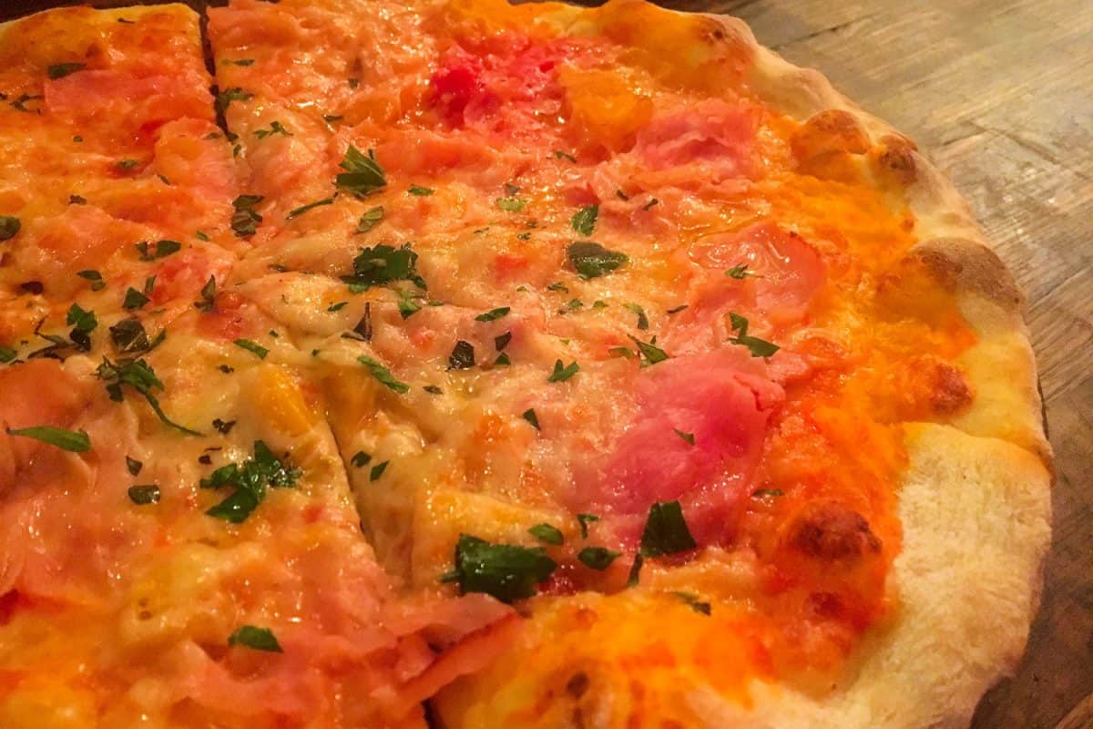 用葱和奶酪装饰的马苏里拉披萨