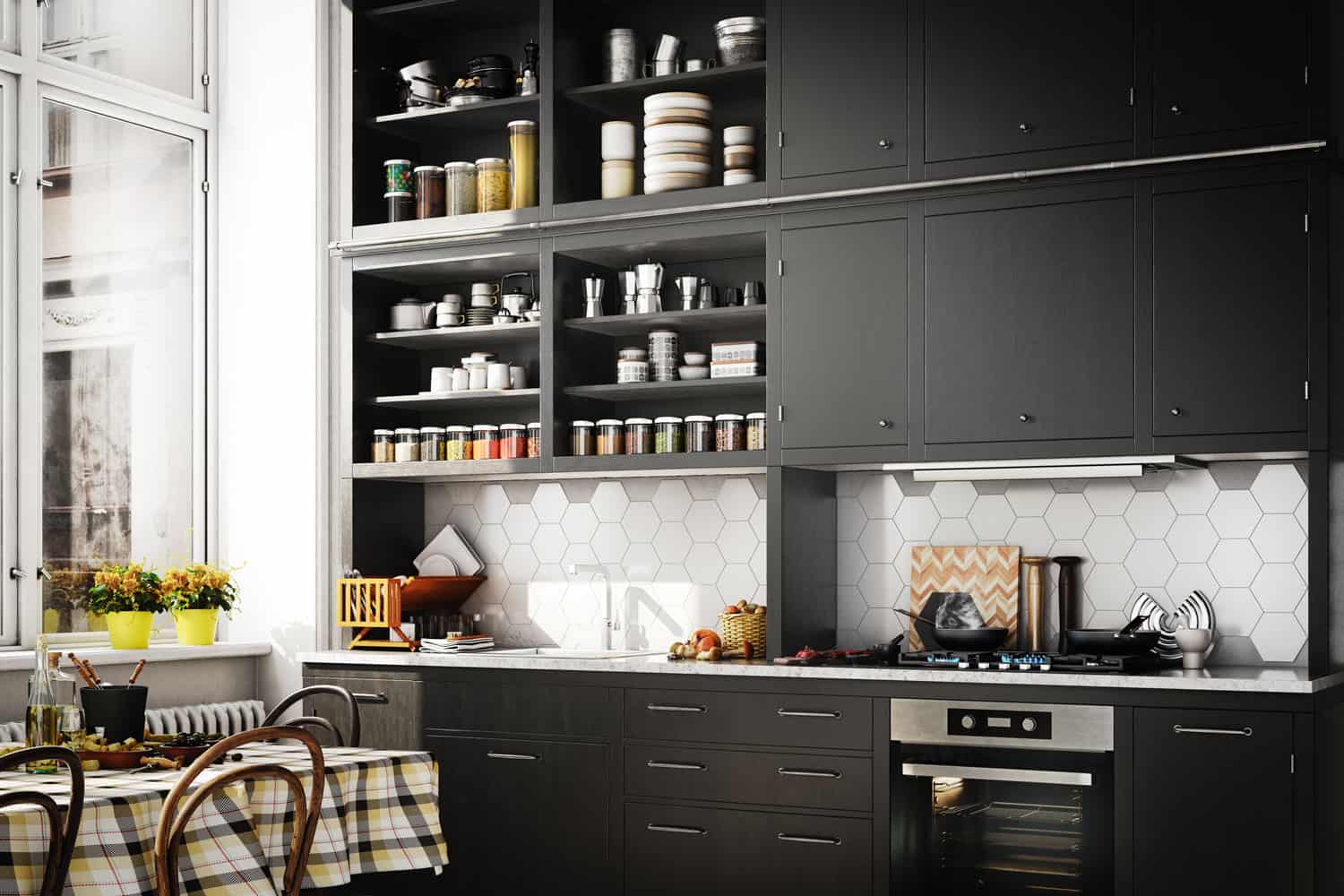 厨房橱柜和黑色不锈钢用具的颜色兼容性bd手机下载
