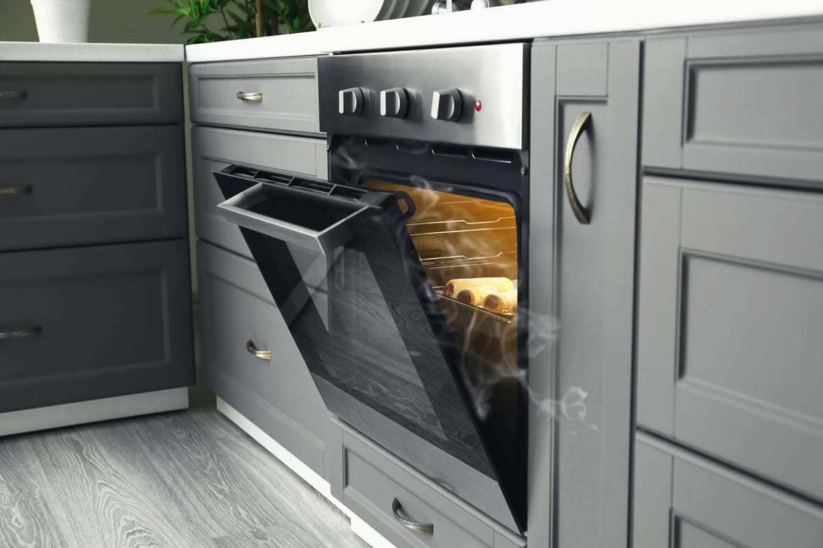 Open oven an the aroma of the baked food in the food flows to the air
