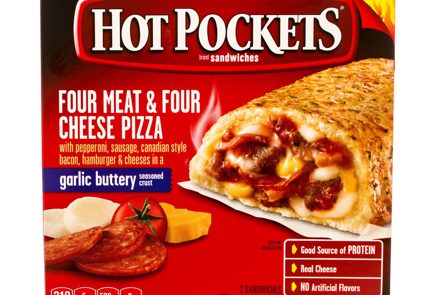 盒热口袋在四个肉&四奶酪披萨味道。