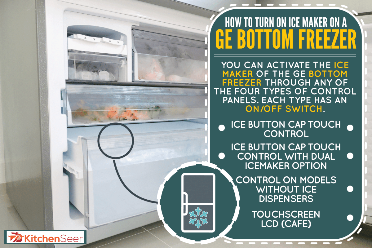 一个打开的底部冰柜，一个打开的底部冰柜，如何在GE底部冰柜上打开制冰机