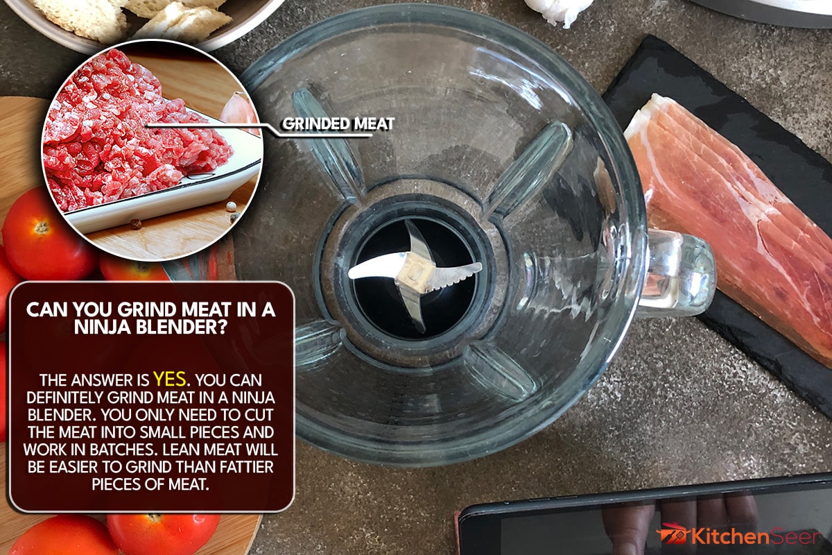 在厨房里用忍者bd手机下载搅拌机准备西班牙沙拉，你能用忍者搅拌机磨肉吗?