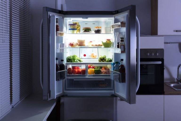 打开冰箱装满了新鲜水果和蔬菜。-冰箱里听起来像老鼠来做什么?