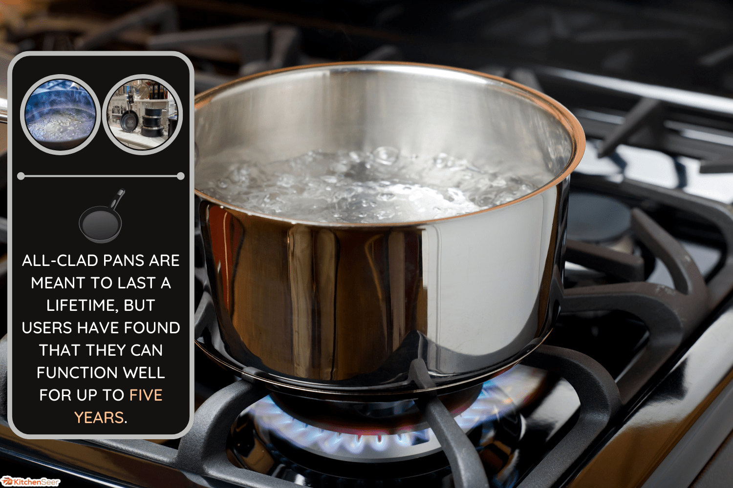 水在家庭厨房的煤气炉或炉灶上起泡沸腾。bd手机下载蓝色火焰和不锈钢锅-多长时间，所有包锅