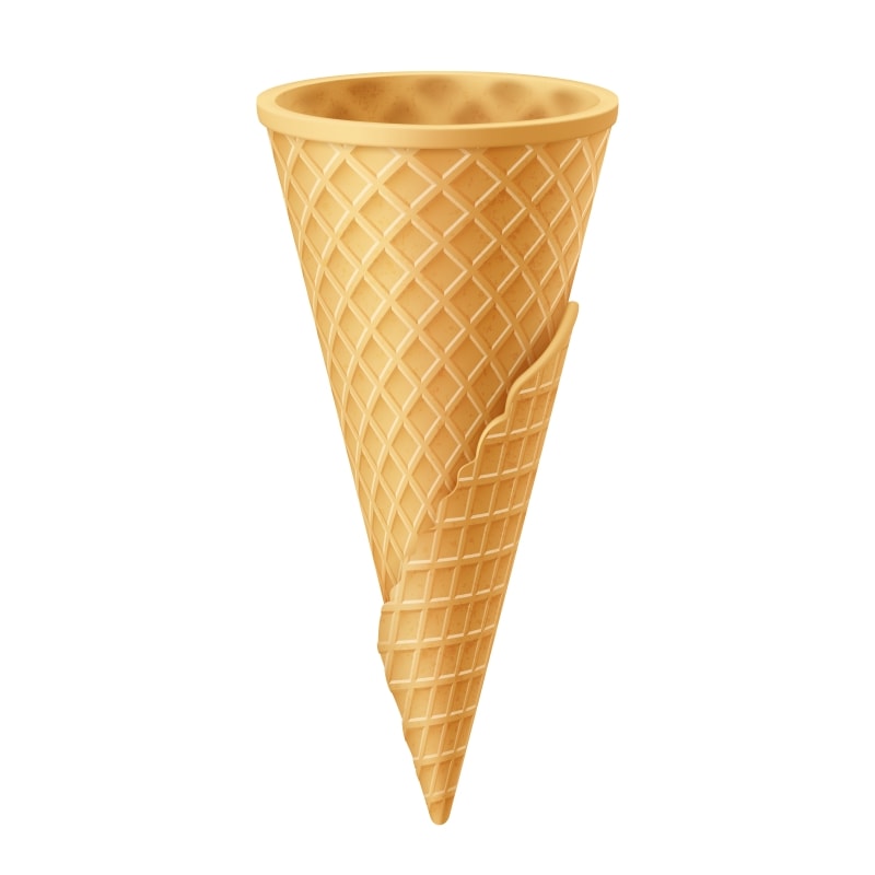 空华夫饼干杯冰淇淋。空糖脆冰淇淋筒。街头快餐创意插图孤立在白色背景